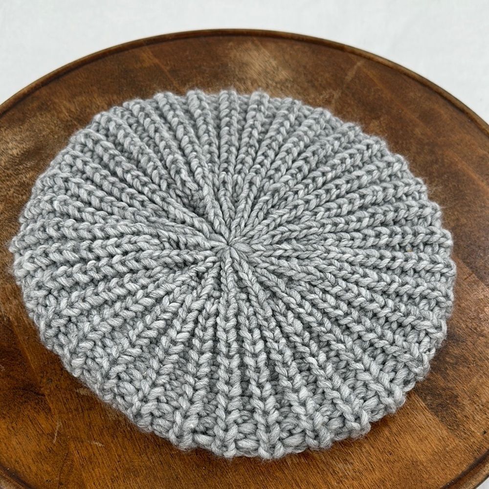 Wool Blend Hat Beret Beanie Winter Gray Grey Chunky Knit Italy